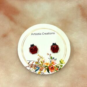 Lady Bug Pierced Fashion Earrings NWT Handcrafted Artistic Creations .50”x .25”